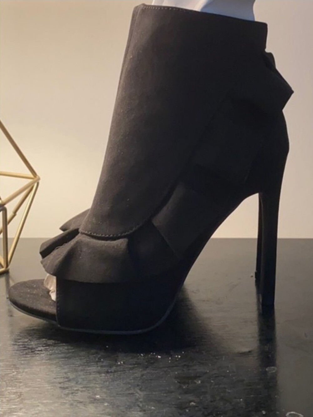 JustFab Black Ruffled Open-Toe Heeled Booties - Picture 2 of 4